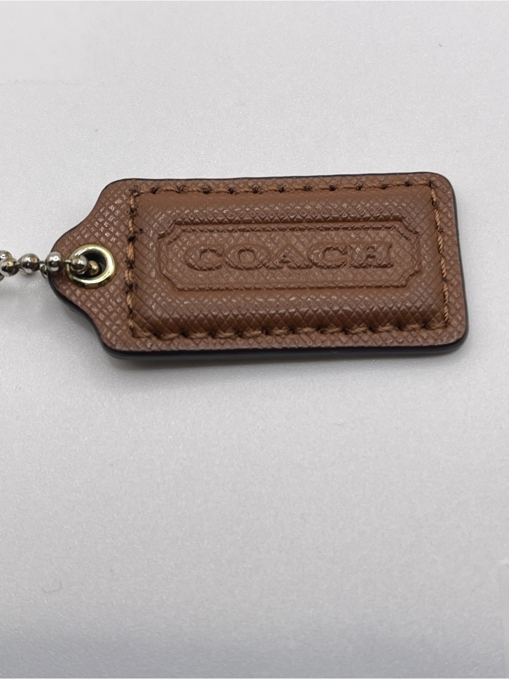 Coach British Tan Saffiano Leather Hang Tag with Brass-Tone Hardware